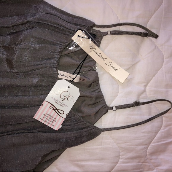 Mustard Seed New W.T. Pleated Spaghetti Straps Dress Size Small ,Greenish,Gray - Picture 2 of 4